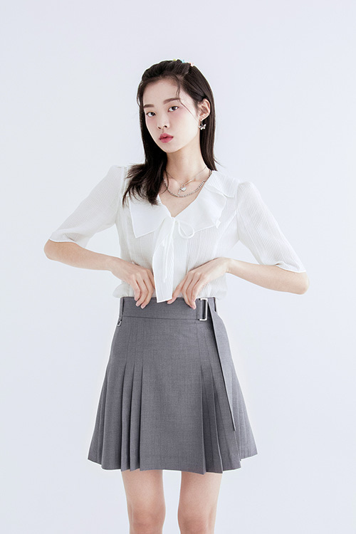 Pleats belt skirt (Gray)